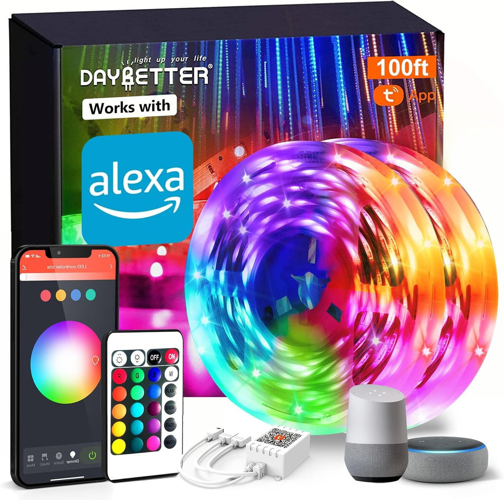 65.6ft WiFi Smart Led Lights Strip with Tuya App Control for Bedroom Decoration Work with Alexa and Google Assistant(2 Rolls of 32.8ft)