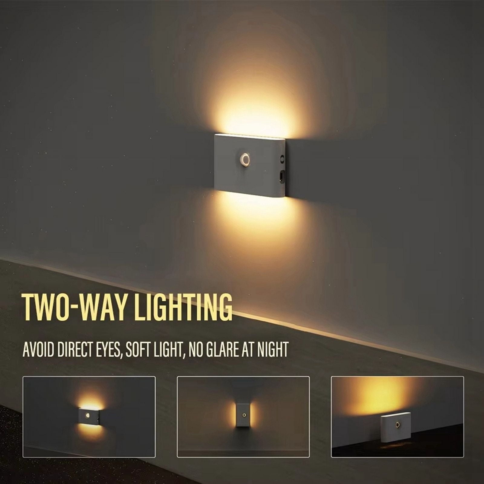 Rechargeable Motion Sensor Smart LED Night Light Eye Protection Bedside Lamp for Bedroom Corridor Cabinet Lighting 2PCS