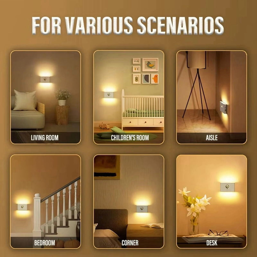 Rechargeable Motion Sensor Smart LED Night Light Eye Protection Bedside Lamp for Bedroom Corridor Cabinet Lighting 2PCS