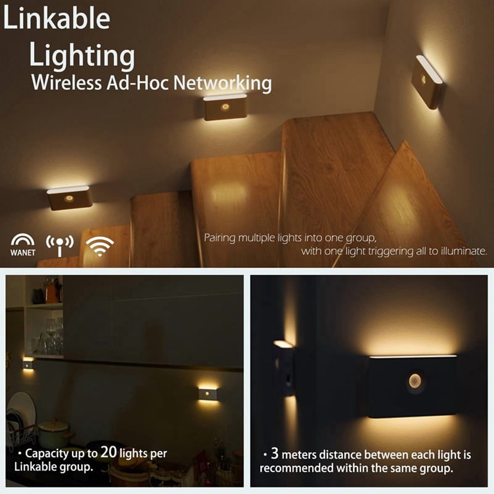 Rechargeable Motion Sensor Smart LED Night Light Eye Protection Bedside Lamp for Bedroom Corridor Cabinet Lighting 2PCS
