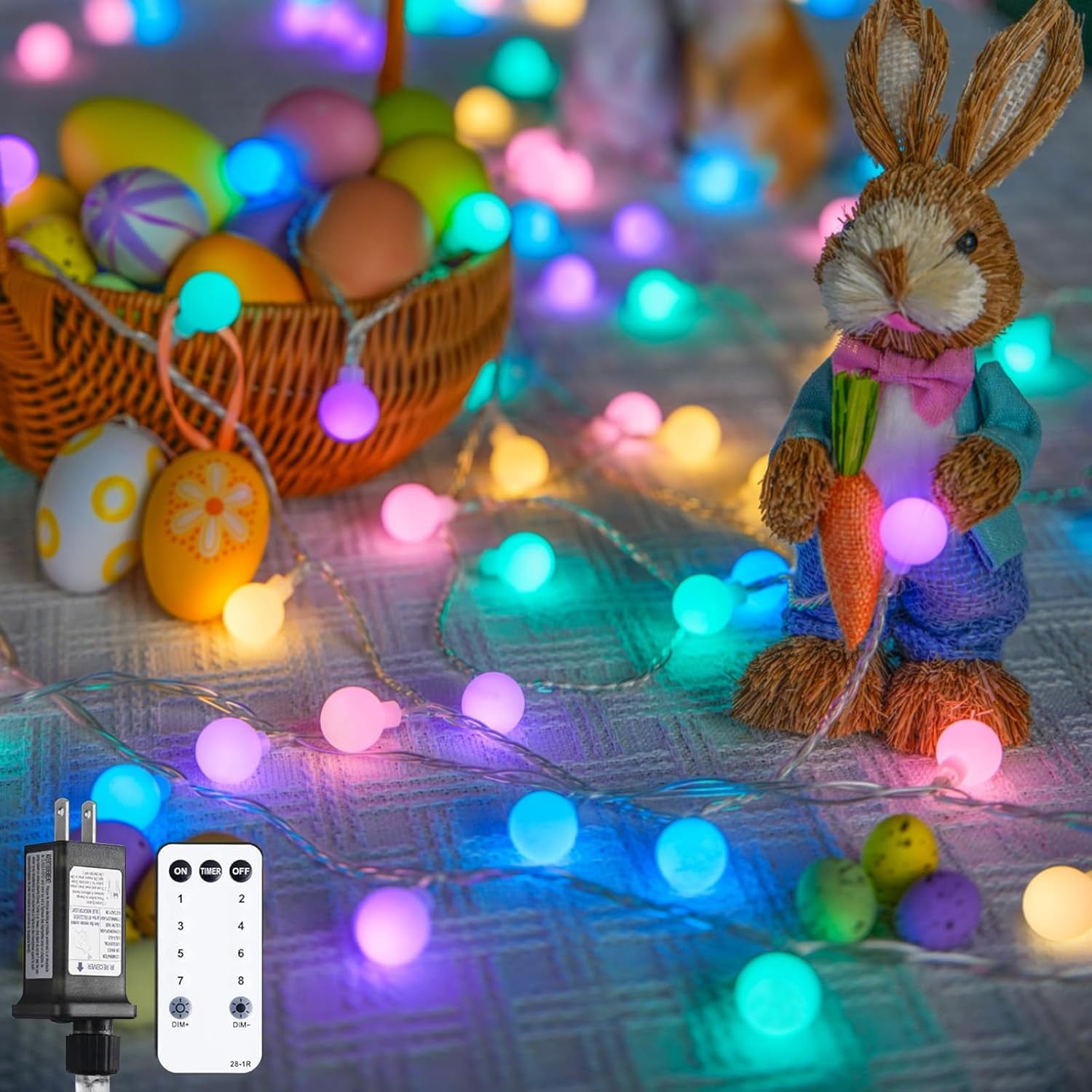 SUMMIT  100 LED Connectable Globe String Lights Indoor, 33ft Multicolor Fairy Lights Plug in with Remote, 8 Modes Pastel Lights for Easter Bedroom Tree Room Party Decoration