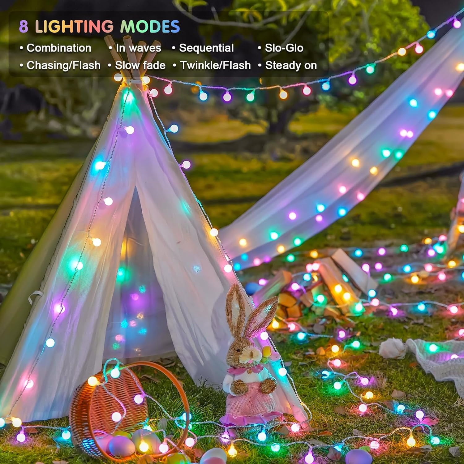 SUMMIT  100 LED Connectable Globe String Lights Indoor, 33ft Multicolor Fairy Lights Plug in with Remote, 8 Modes Pastel Lights for Easter Bedroom Tree Room Party Decoration