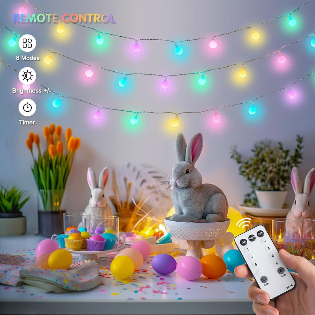 SUMMIT  100 LED Connectable Globe String Lights Indoor, 33ft Multicolor Fairy Lights Plug in with Remote, 8 Modes Pastel Lights for Easter Bedroom Tree Room Party Decoration