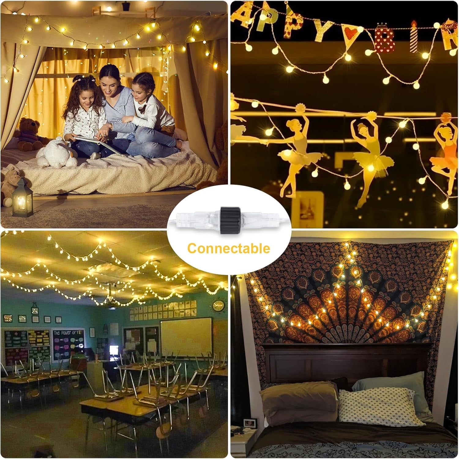 SUMMIT  100 LED Connectable Globe String Lights Indoor, 33ft Multicolor Fairy Lights Plug in with Remote, 8 Modes Pastel Lights for Easter Bedroom Tree Room Party Decoration