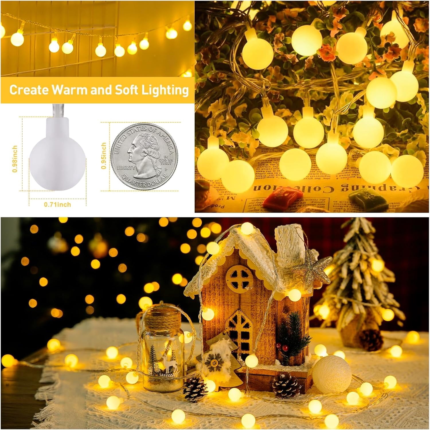 SUMMIT  100 LED Connectable Globe String Lights Indoor, 33ft Multicolor Fairy Lights Plug in with Remote, 8 Modes Pastel Lights for Easter Bedroom Tree Room Party Decoration