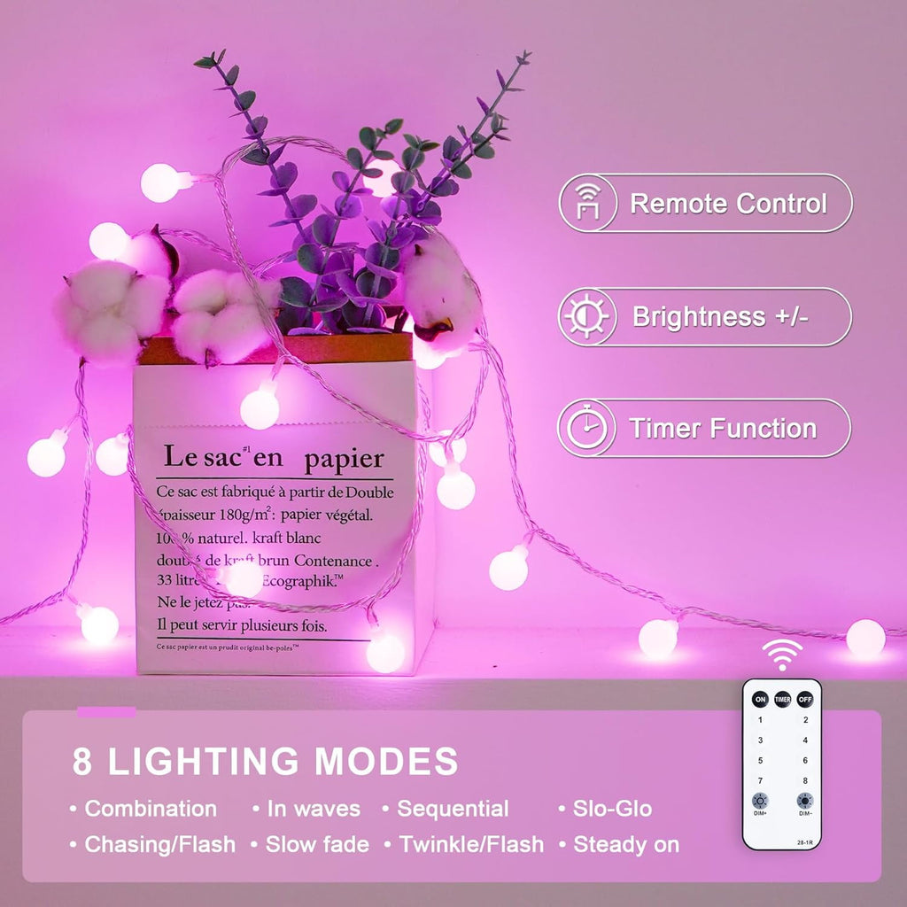SUMMIT  100 LED Connectable Globe String Lights Indoor, 33ft Multicolor Fairy Lights Plug in with Remote, 8 Modes Pastel Lights for Easter Bedroom Tree Room Party Decoration