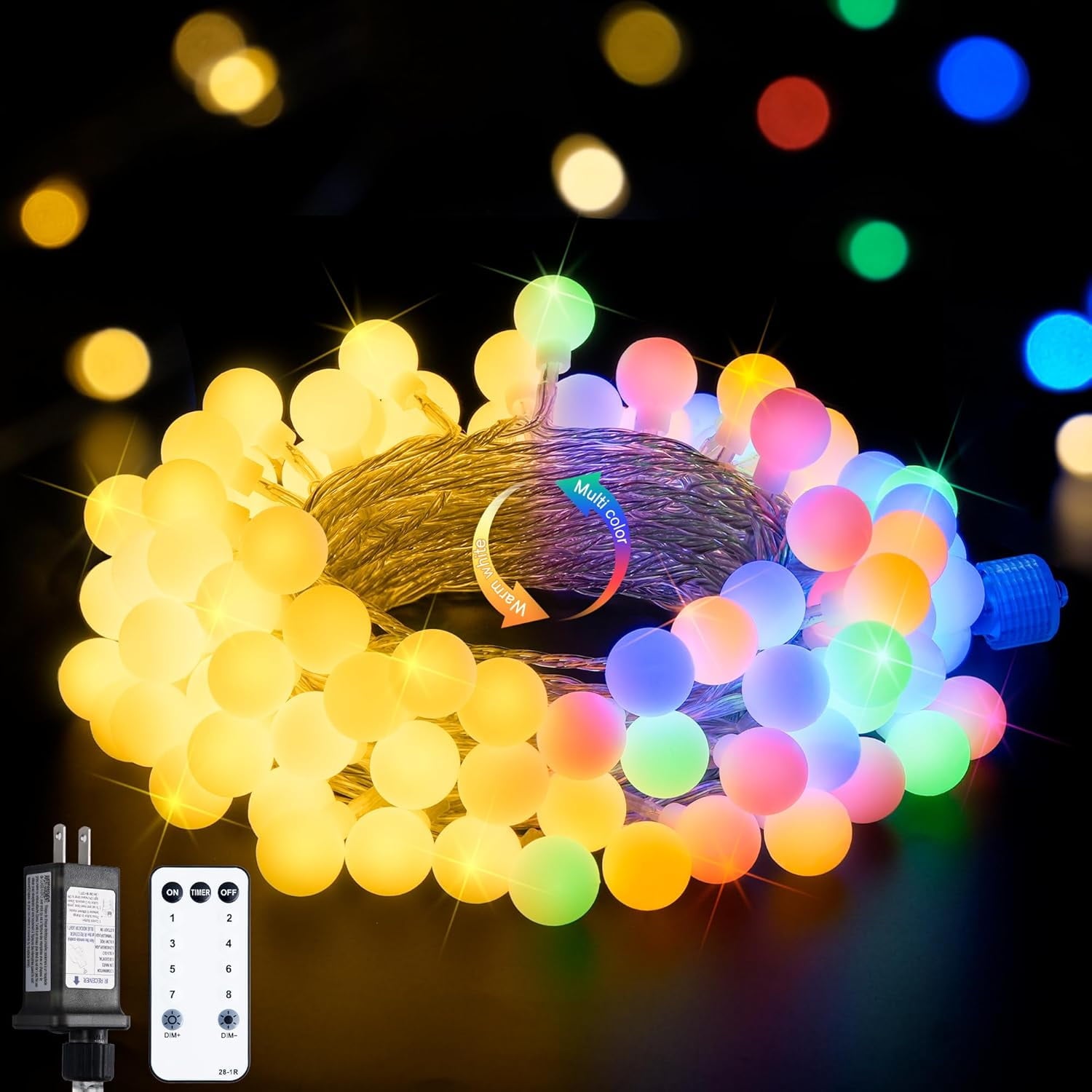 SUMMIT  100 LED Connectable Globe String Lights Indoor, 33ft Multicolor Fairy Lights Plug in with Remote, 8 Modes Pastel Lights for Easter Bedroom Tree Room Party Decoration