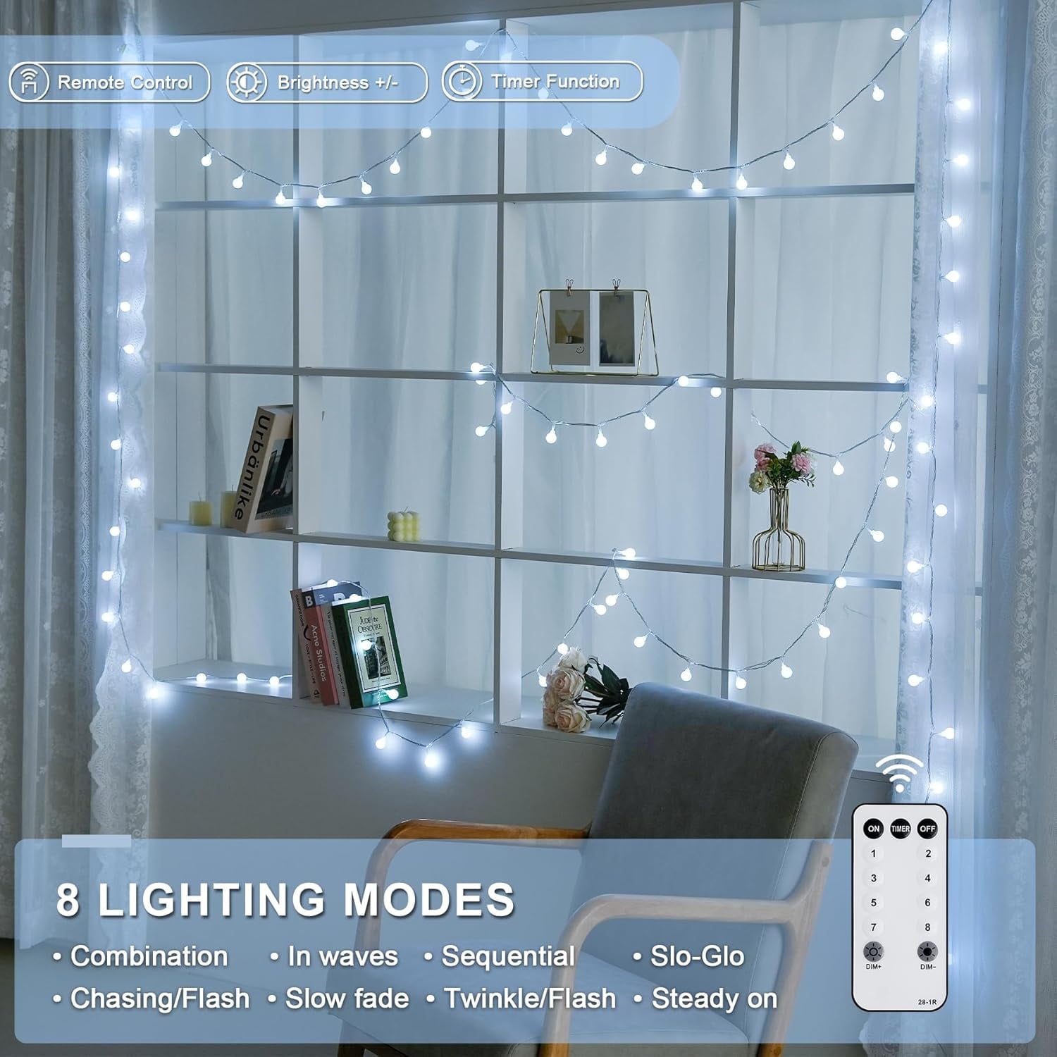 SUMMIT  100 LED Connectable Globe String Lights Indoor, 33ft Multicolor Fairy Lights Plug in with Remote, 8 Modes Pastel Lights for Easter Bedroom Tree Room Party Decoration