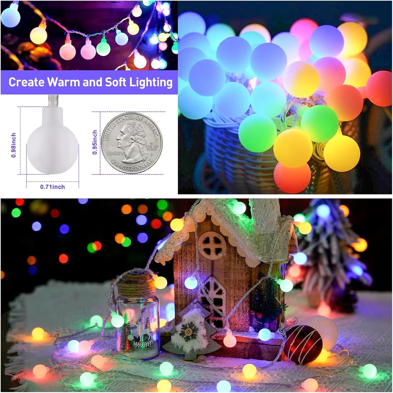 SUMMIT  100 LED Connectable Globe String Lights Indoor, 33ft Multicolor Fairy Lights Plug in with Remote, 8 Modes Pastel Lights for Easter Bedroom Tree Room Party Decoration