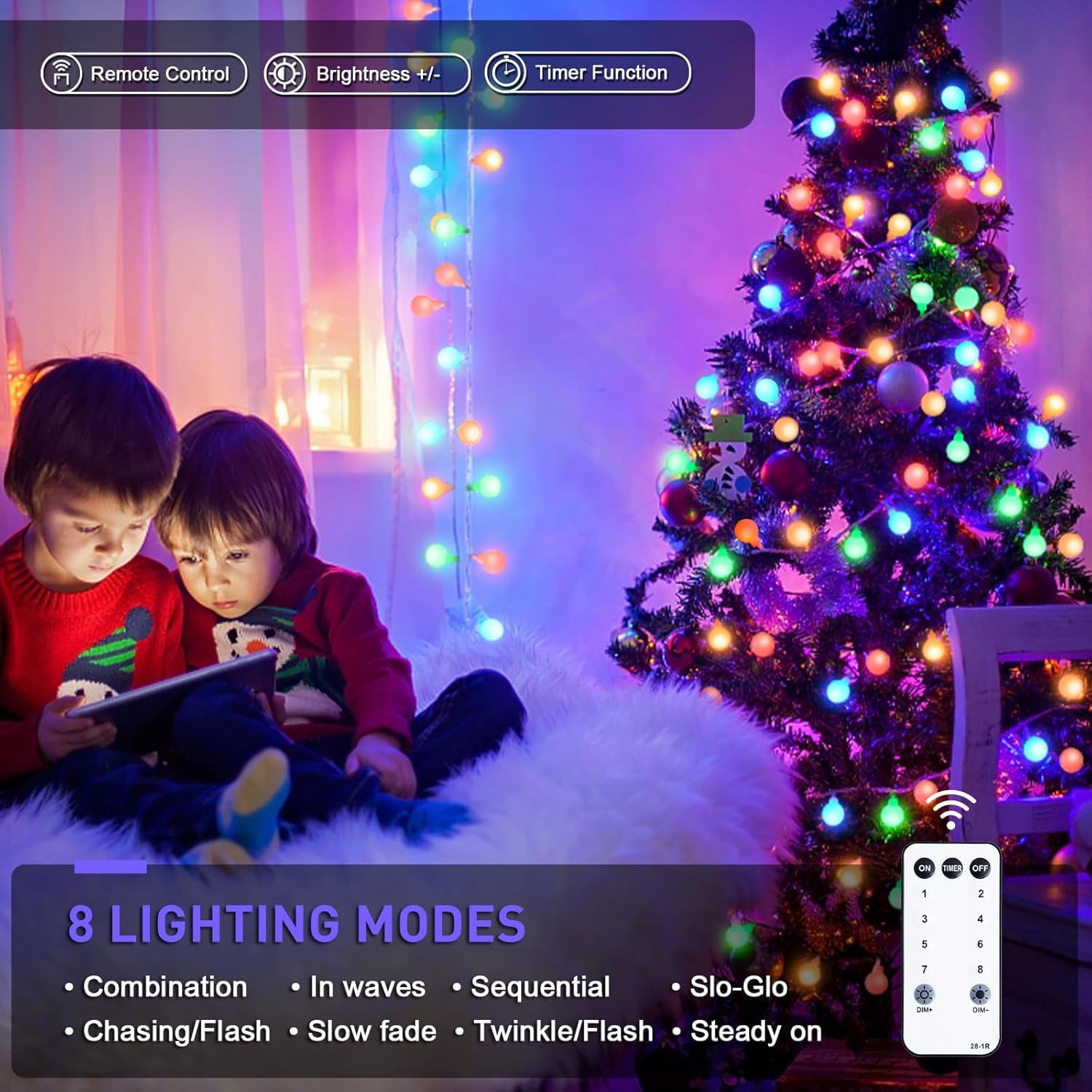 SUMMIT  100 LED Connectable Globe String Lights Indoor, 33ft Multicolor Fairy Lights Plug in with Remote, 8 Modes Pastel Lights for Easter Bedroom Tree Room Party Decoration