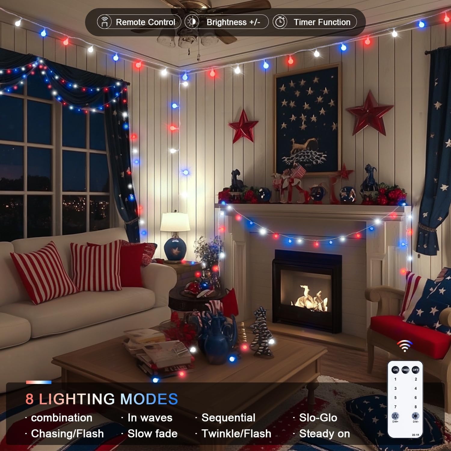 SUMMIT  100 LED Connectable Globe String Lights Indoor, 33ft Multicolor Fairy Lights Plug in with Remote, 8 Modes Pastel Lights for Easter Bedroom Tree Room Party Decoration