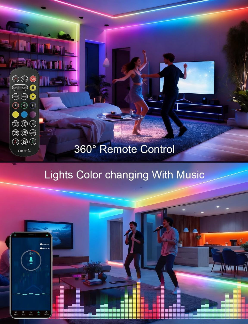 20ft COB LED Strip Lights - RGB Smart , IP67 Waterproof, Dimmable, Color Flowing Tape Light with App Control &amp; Music Sync, Dotless LED Light for Outdoor, , Christmas &amp; Party Decorations
