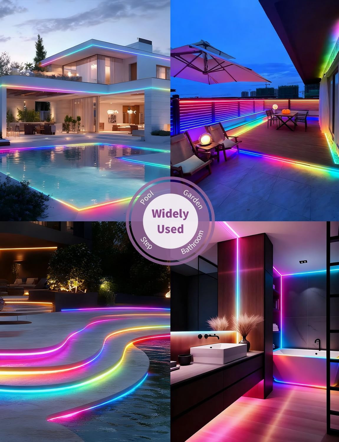 20ft COB LED Strip Lights - RGB Smart , IP67 Waterproof, Dimmable, Color Flowing Tape Light with App Control &amp; Music Sync, Dotless LED Light for Outdoor, , Christmas &amp; Party Decorations