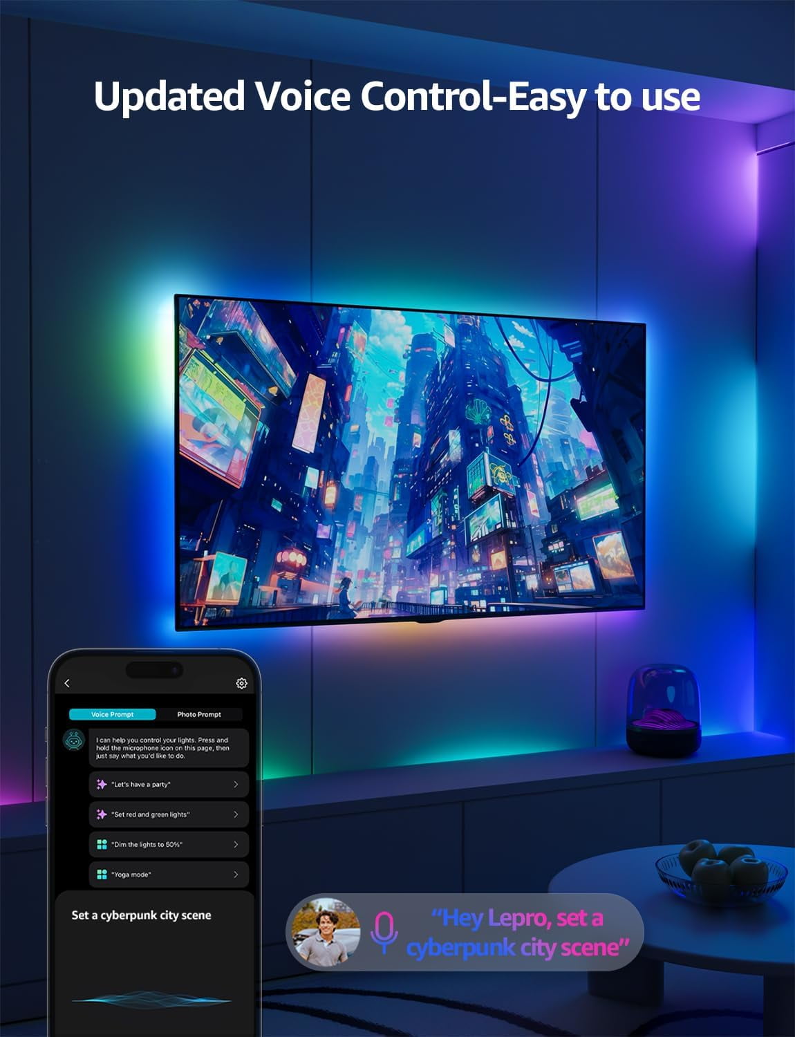 S1 AI LED Strip Lights for Bedroom - 50ft Smart RGB Light Strips with  and Rainbow Chasing Effects, Color Segment , Personalized Al Lighting Designer, No Remote, 2.4G Wi-Fi &amp; Bluetooth