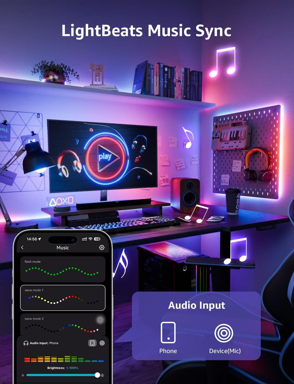 S1 AI LED Strip Lights for Bedroom - 50ft Smart RGB Light Strips with  and Rainbow Chasing Effects, Color Segment , Personalized Al Lighting Designer, No Remote, 2.4G Wi-Fi &amp; Bluetooth