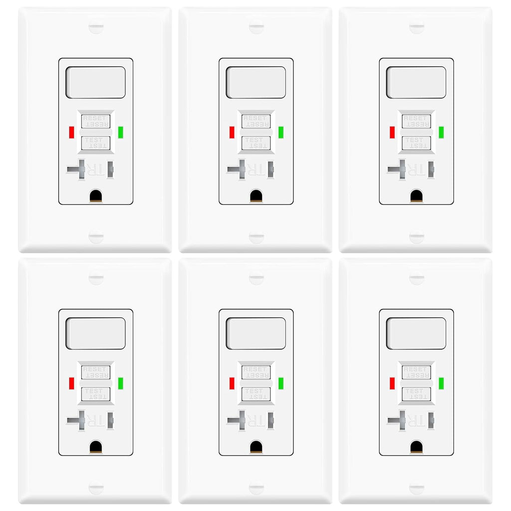 20 Amp GFCI Outlet, Self-Test Ground Fault Protector with LED Indicator, Tamper Resistant GFI Electrical Receptacle, ETL Certified, Wallplate Included (2 Pack, White)