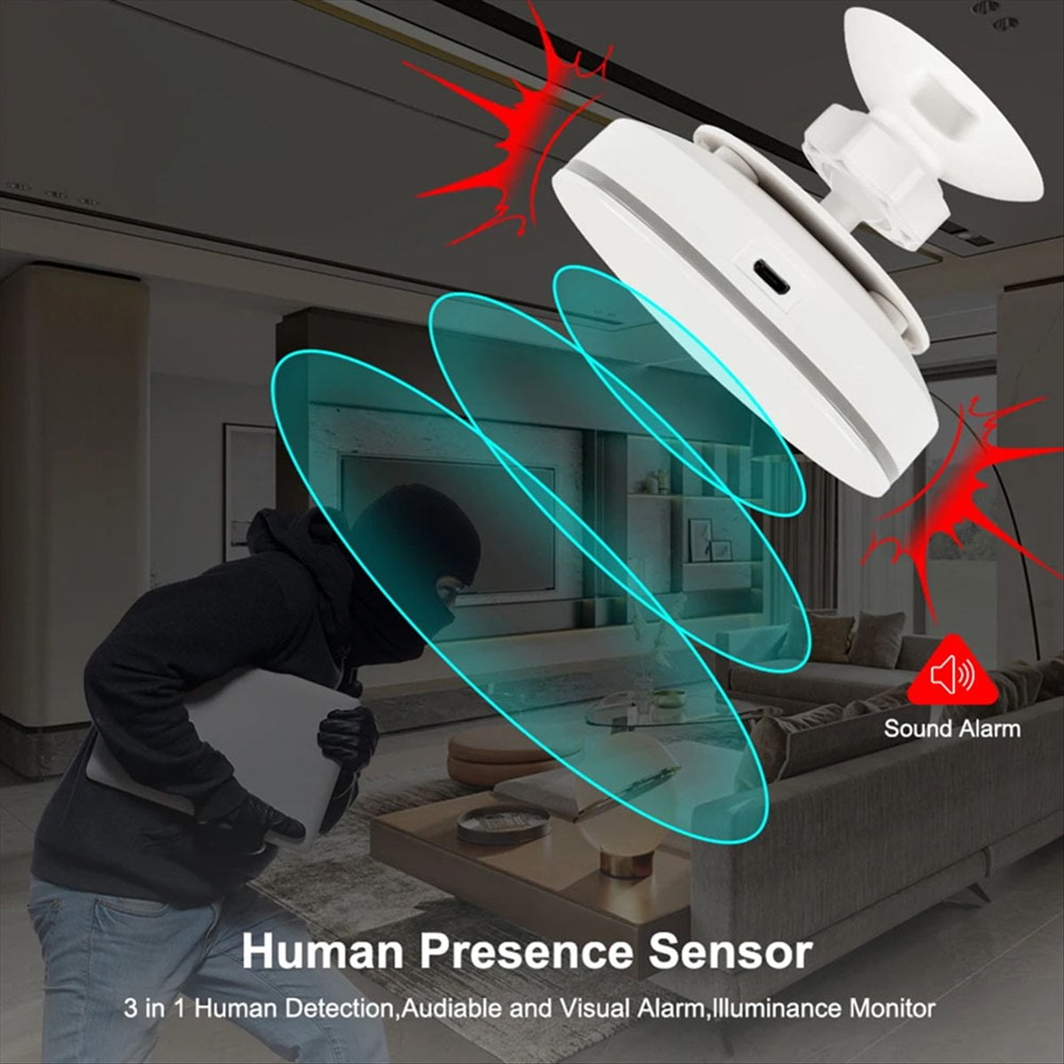 ZigBee 3.0 Human Presence Sensor 24G 5V MMwave Radar with Siren Alarm Motion Detection Smart Life Home Automation DIY
