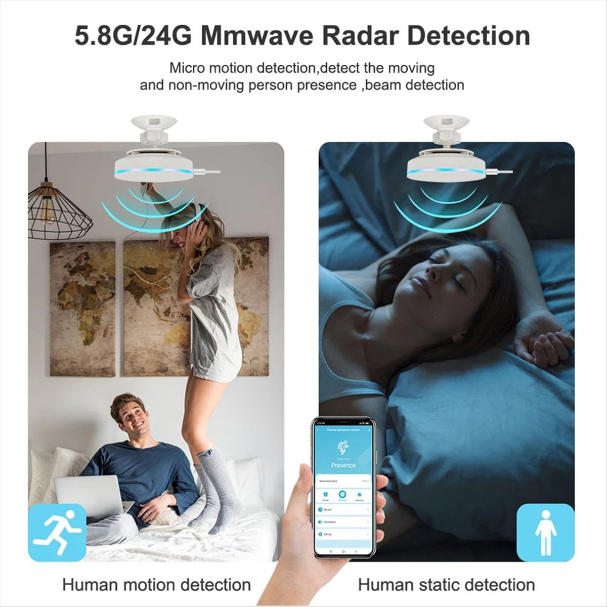 ZigBee 3.0 Human Presence Sensor 24G 5V MMwave Radar with Siren Alarm Motion Detection Smart Life Home Automation DIY