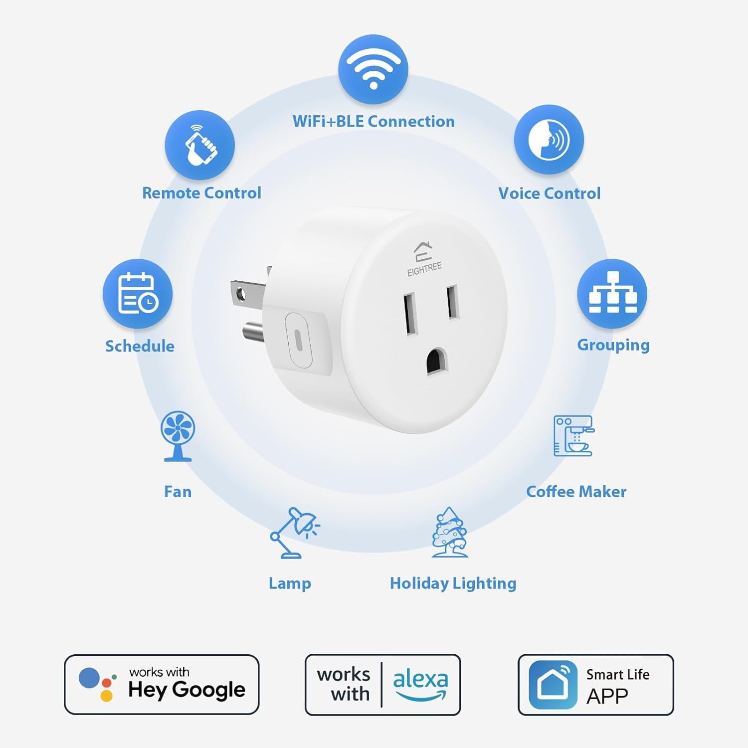 EIGHTREE Smart Plug, Smart Home WiFi Outlet Works with Alexa &amp; Google Home, Smart Socket with Remote Control &amp; Timer Function, 2.4GHz WiFi Only, 4 Packs