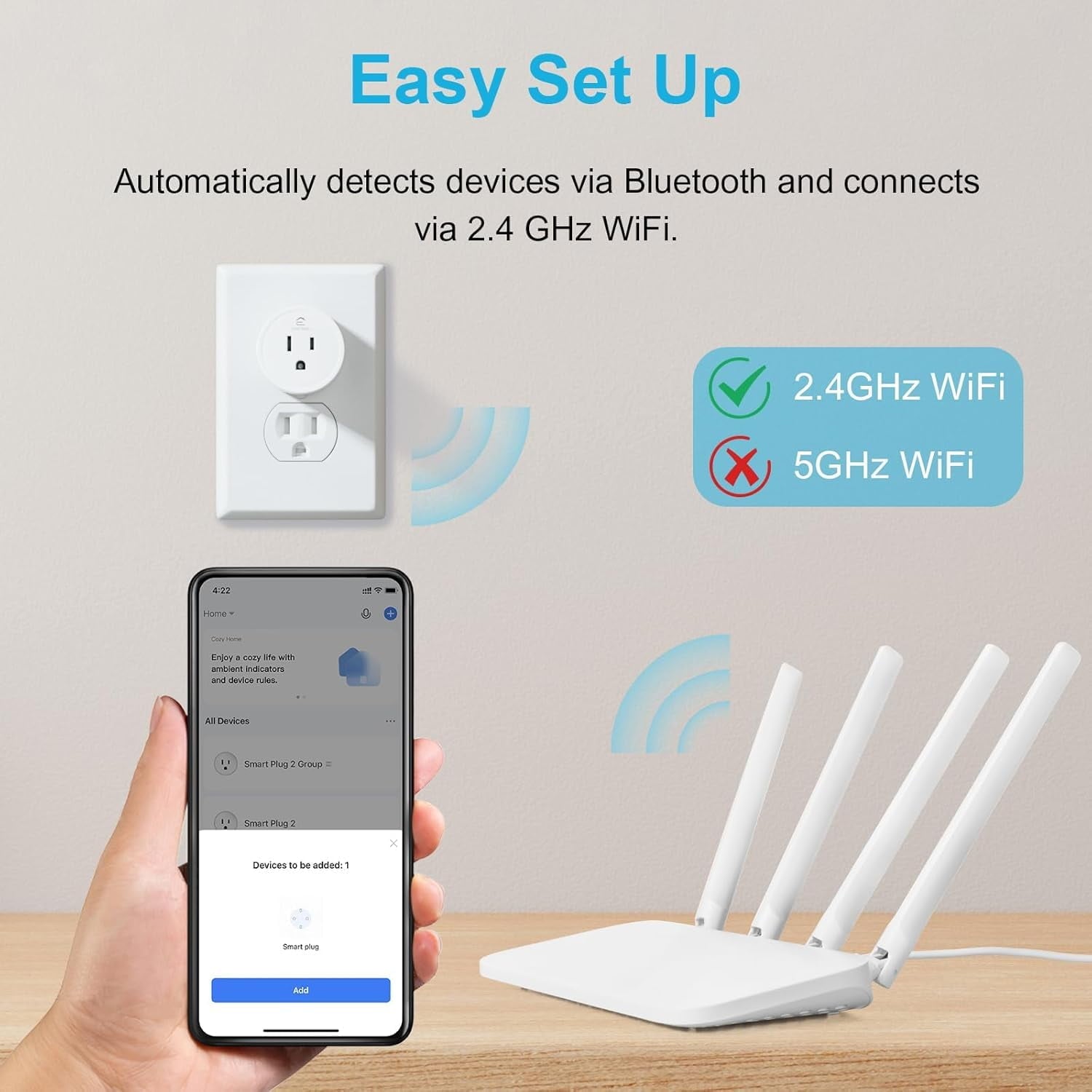 EIGHTREE Smart Plug, Smart Home WiFi Outlet Works with Alexa &amp; Google Home, Smart Socket with Remote Control &amp; Timer Function, 2.4GHz WiFi Only, 4 Packs
