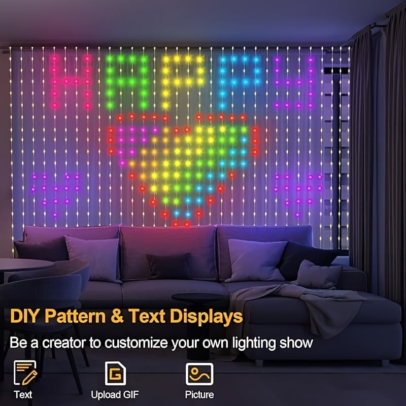 RGB Smart USB 400 LED Curtain Light With Dynamic Patterns For DIY Light Strip Application And Remote Music Synchronization Built-in Chip Suitable For Bedroom Valentine's Day Background Decoration
