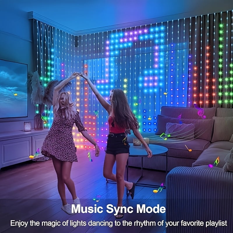 RGB Smart USB 400 LED Curtain Light With Dynamic Patterns For DIY Light Strip Application And Remote Music Synchronization Built-in Chip Suitable For Bedroom Valentine's Day Background Decoration