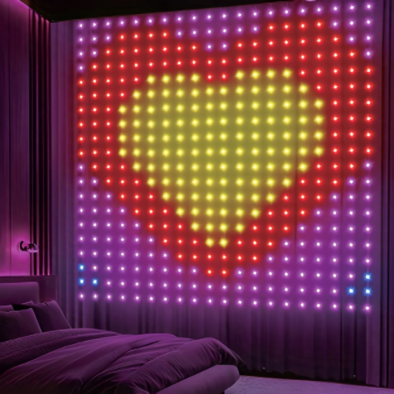 RGB Smart USB 400 LED Curtain Light With Dynamic Patterns For DIY Light Strip Application And Remote Music Synchronization Built-in Chip Suitable For Bedroom Valentine's Day Background Decoration