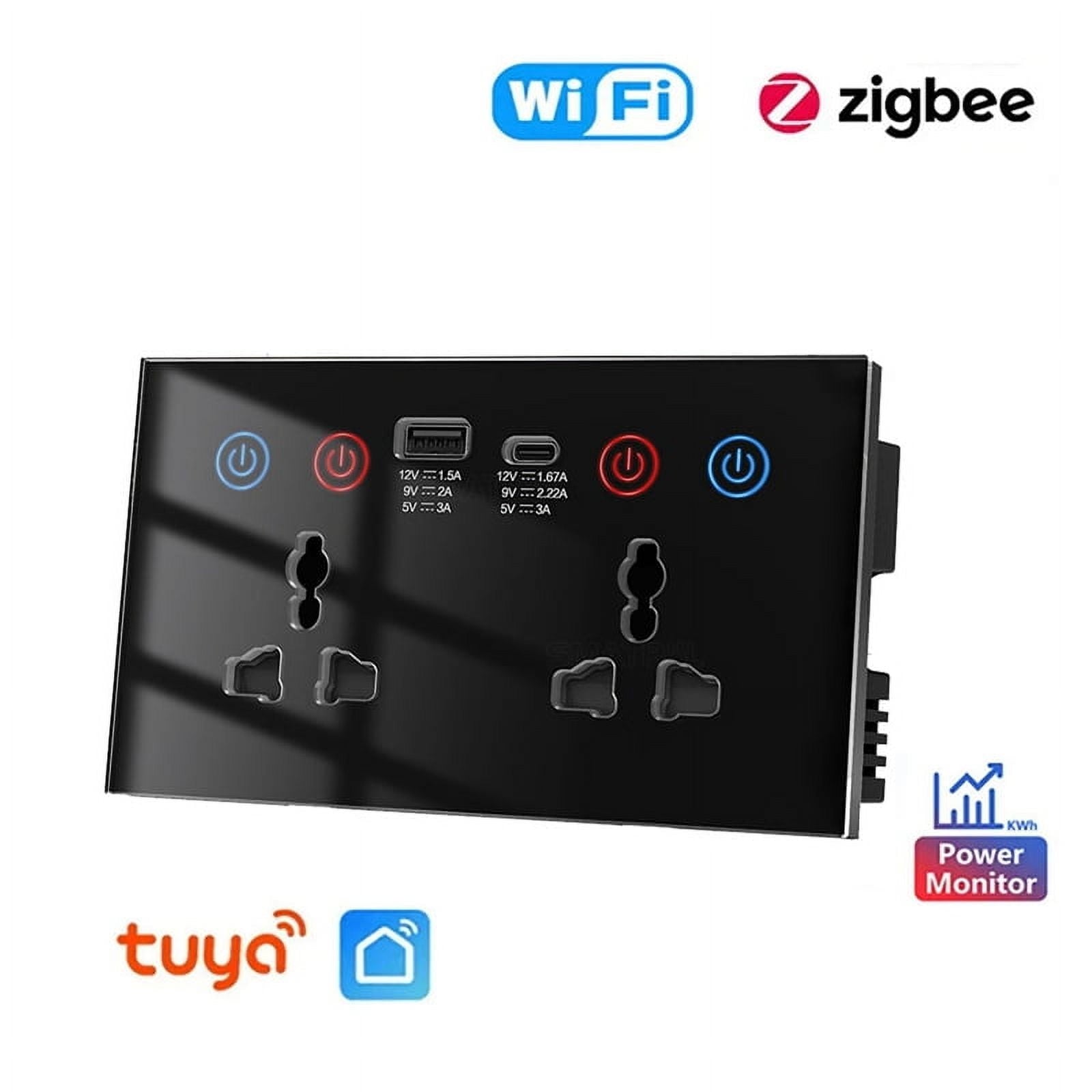 EU UK US Universal Plug /WiFi Smart Socket Switch with USB and Type-C Port Outlet Smart Life Via Alexa Home