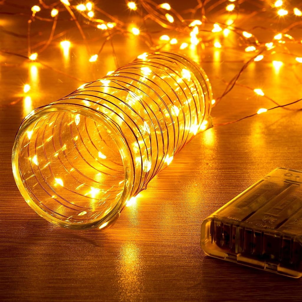 2 Pack 16.4ft Battery Operated String Lights with Timer, Warm White with Synchronized Twinkle Mode, Fairy Lights Battery Powered, 50 LEDs, Idea for Christmas Bedroom Party Wedding