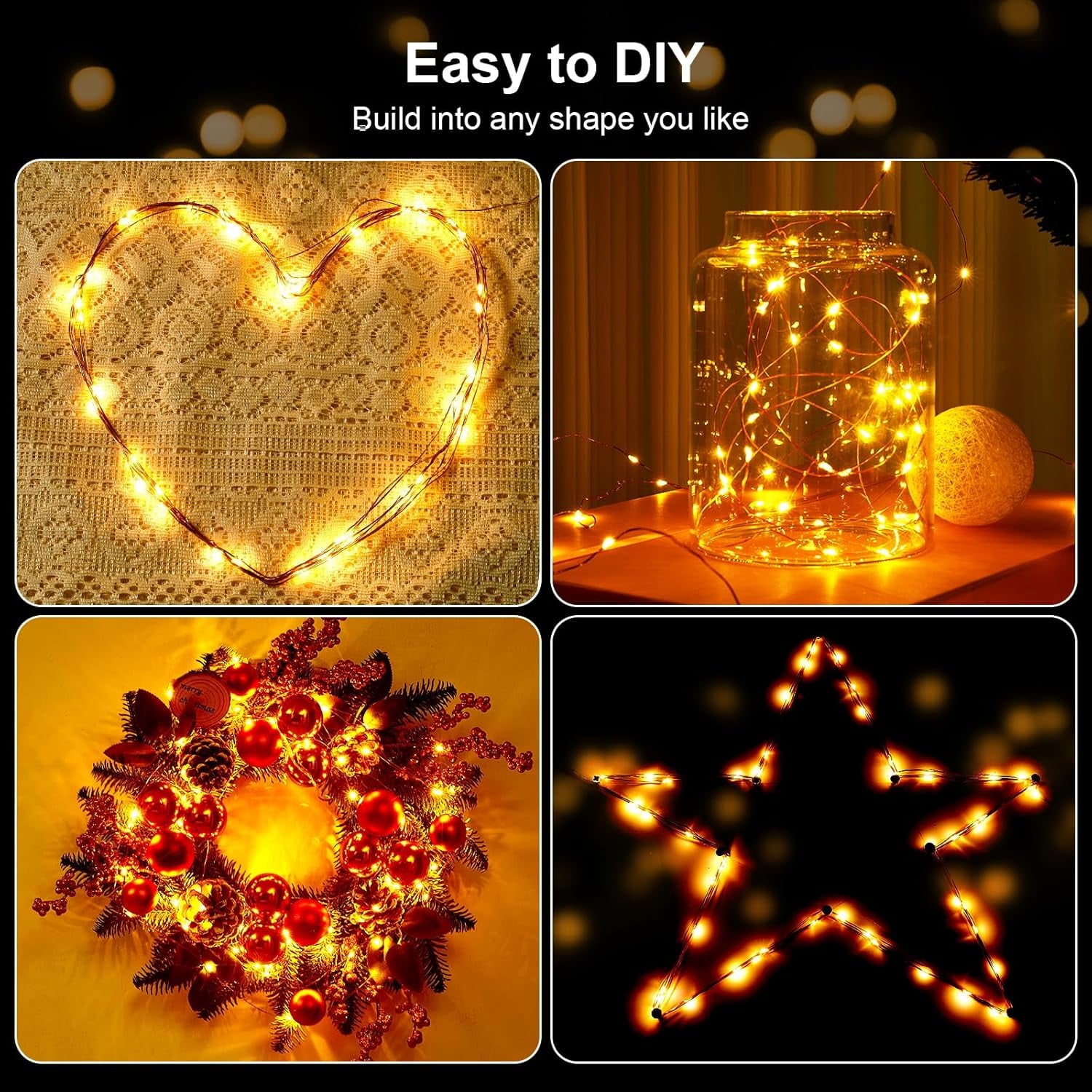2 Pack 16.4ft Battery Operated String Lights with Timer, Warm White with Synchronized Twinkle Mode, Fairy Lights Battery Powered, 50 LEDs, Idea for Christmas Bedroom Party Wedding