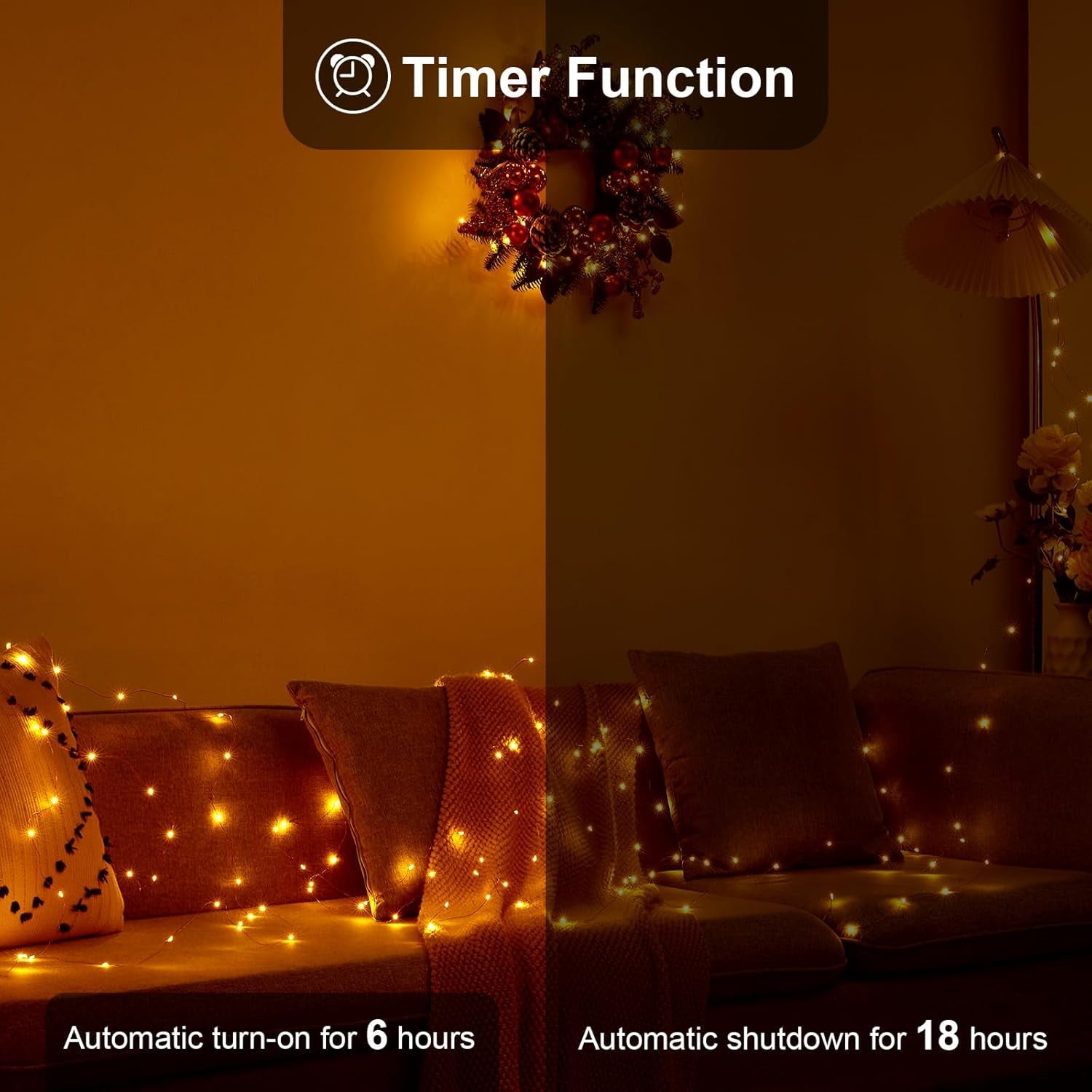 2 Pack 16.4ft Battery Operated String Lights with Timer, Warm White with Synchronized Twinkle Mode, Fairy Lights Battery Powered, 50 LEDs, Idea for Christmas Bedroom Party Wedding