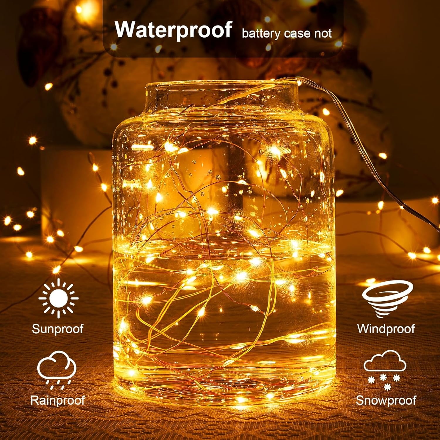 2 Pack 16.4ft Battery Operated String Lights with Timer, Warm White with Synchronized Twinkle Mode, Fairy Lights Battery Powered, 50 LEDs, Idea for Christmas Bedroom Party Wedding