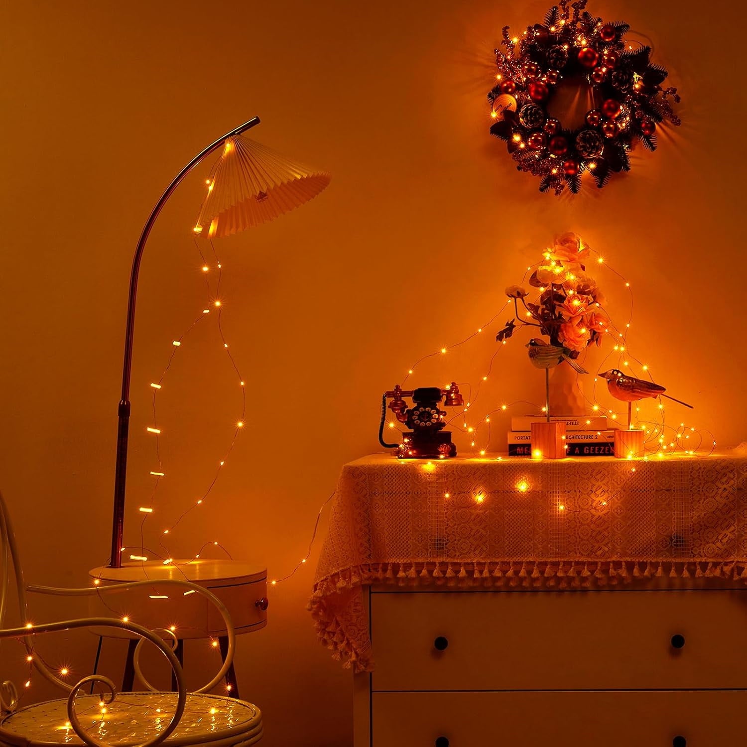 2 Pack 16.4ft Battery Operated String Lights with Timer, Warm White with Synchronized Twinkle Mode, Fairy Lights Battery Powered, 50 LEDs, Idea for Christmas Bedroom Party Wedding