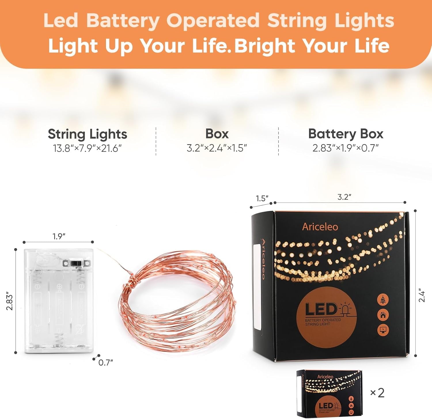 2 Pack 16.4ft Battery Operated String Lights with Timer, Warm White with Synchronized Twinkle Mode, Fairy Lights Battery Powered, 50 LEDs, Idea for Christmas Bedroom Party Wedding