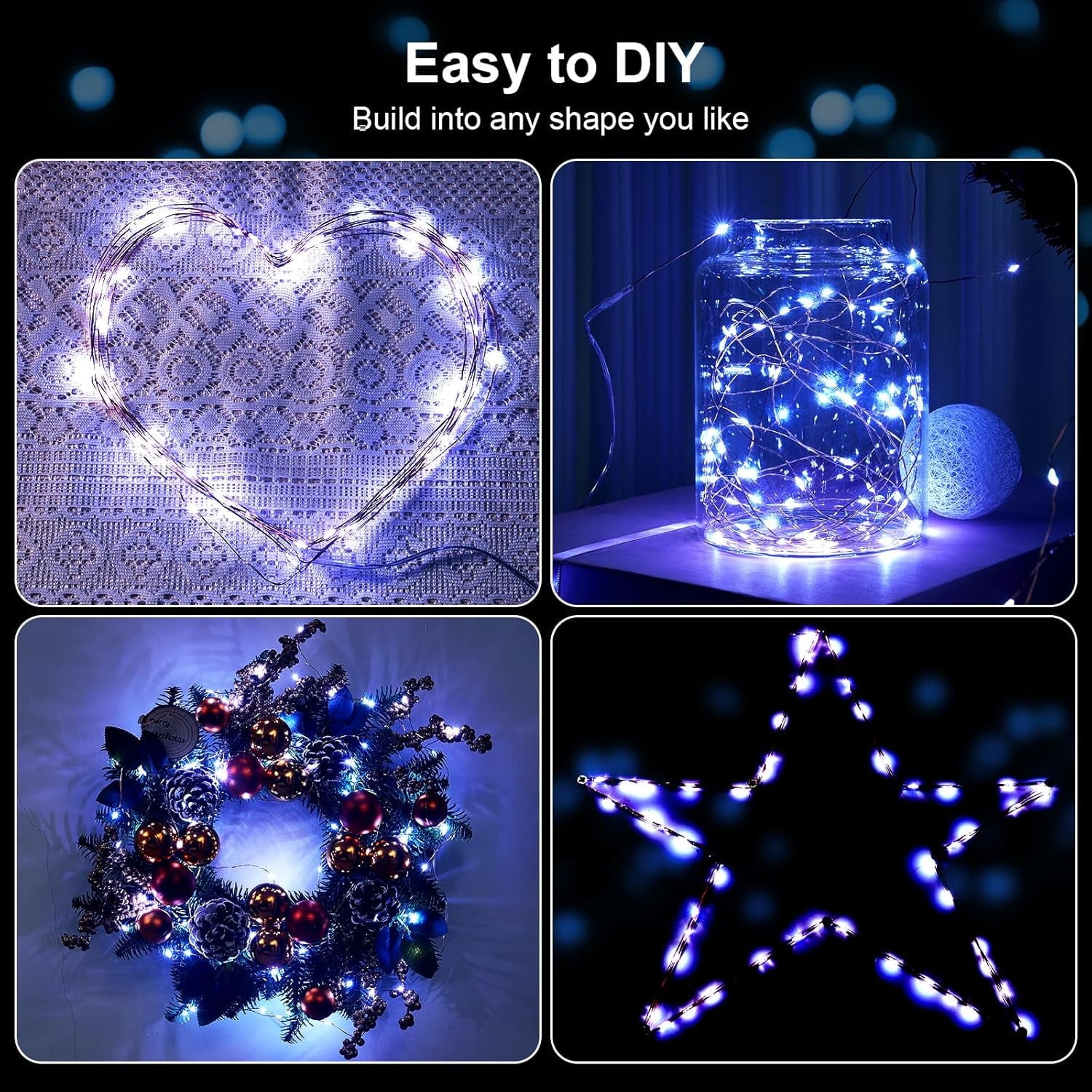 2 Pack 16.4ft Battery Operated String Lights with Timer, Warm White with Synchronized Twinkle Mode, Fairy Lights Battery Powered, 50 LEDs, Idea for Christmas Bedroom Party Wedding
