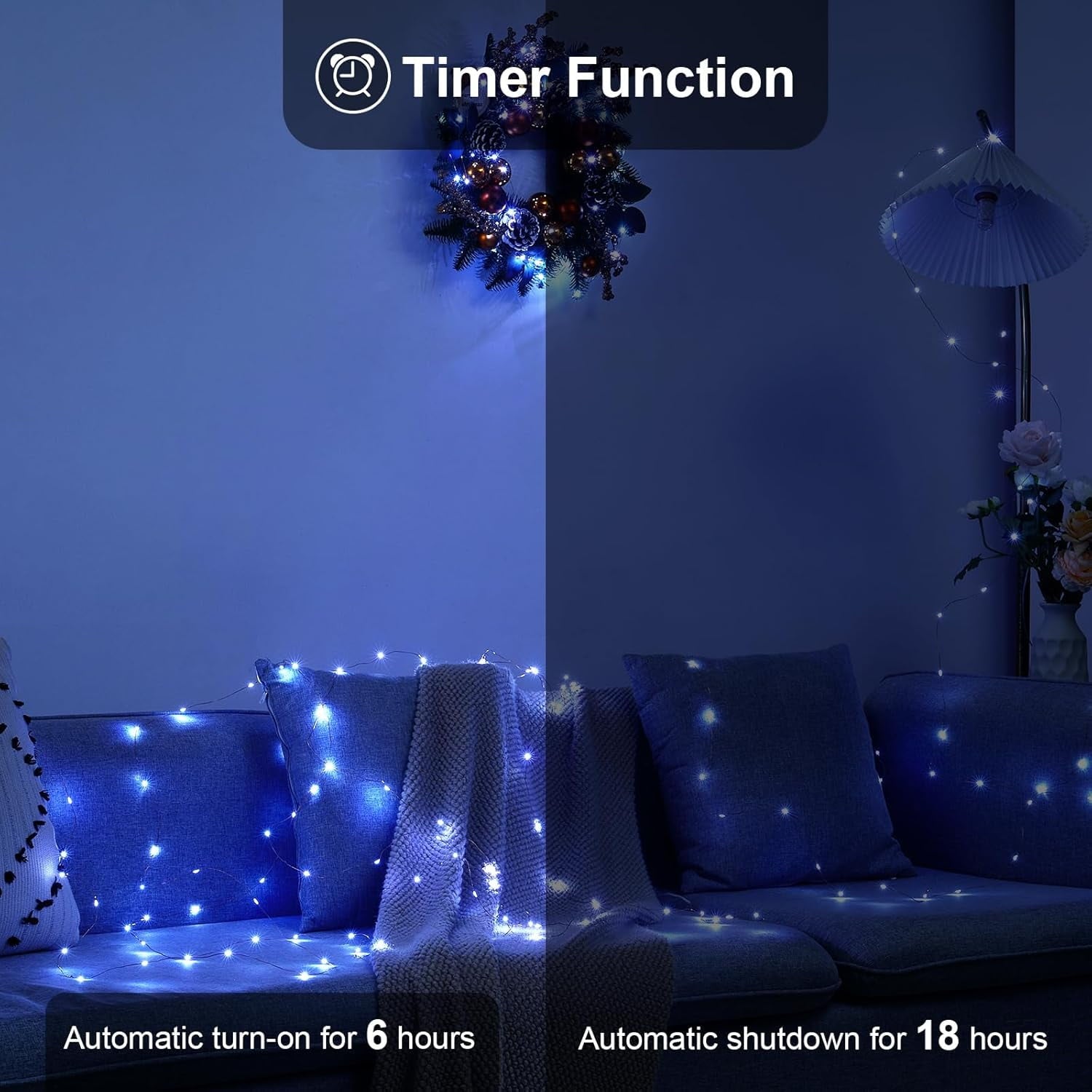 2 Pack 16.4ft Battery Operated String Lights with Timer, Warm White with Synchronized Twinkle Mode, Fairy Lights Battery Powered, 50 LEDs, Idea for Christmas Bedroom Party Wedding