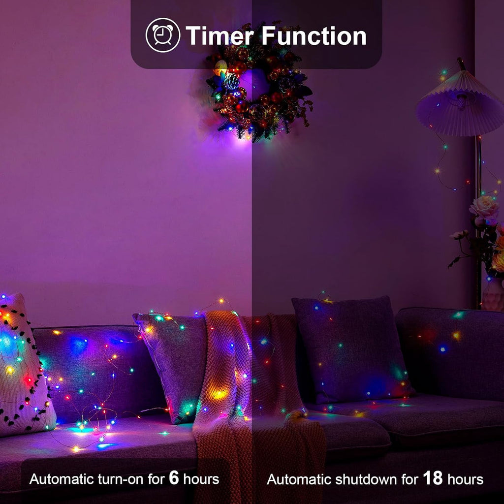 2 Pack 16.4ft Battery Operated String Lights with Timer, Warm White with Synchronized Twinkle Mode, Fairy Lights Battery Powered, 50 LEDs, Idea for Christmas Bedroom Party Wedding