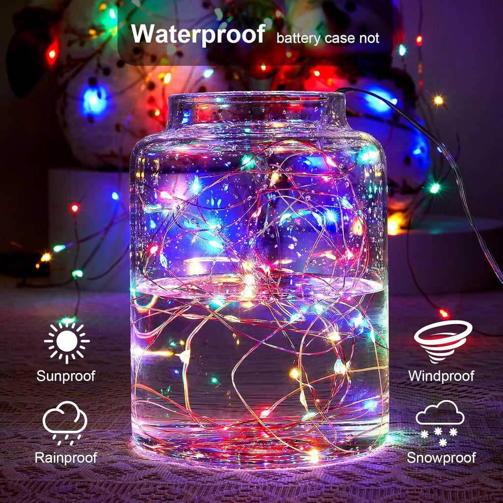 2 Pack 16.4ft Battery Operated String Lights with Timer, Warm White with Synchronized Twinkle Mode, Fairy Lights Battery Powered, 50 LEDs, Idea for Christmas Bedroom Party Wedding