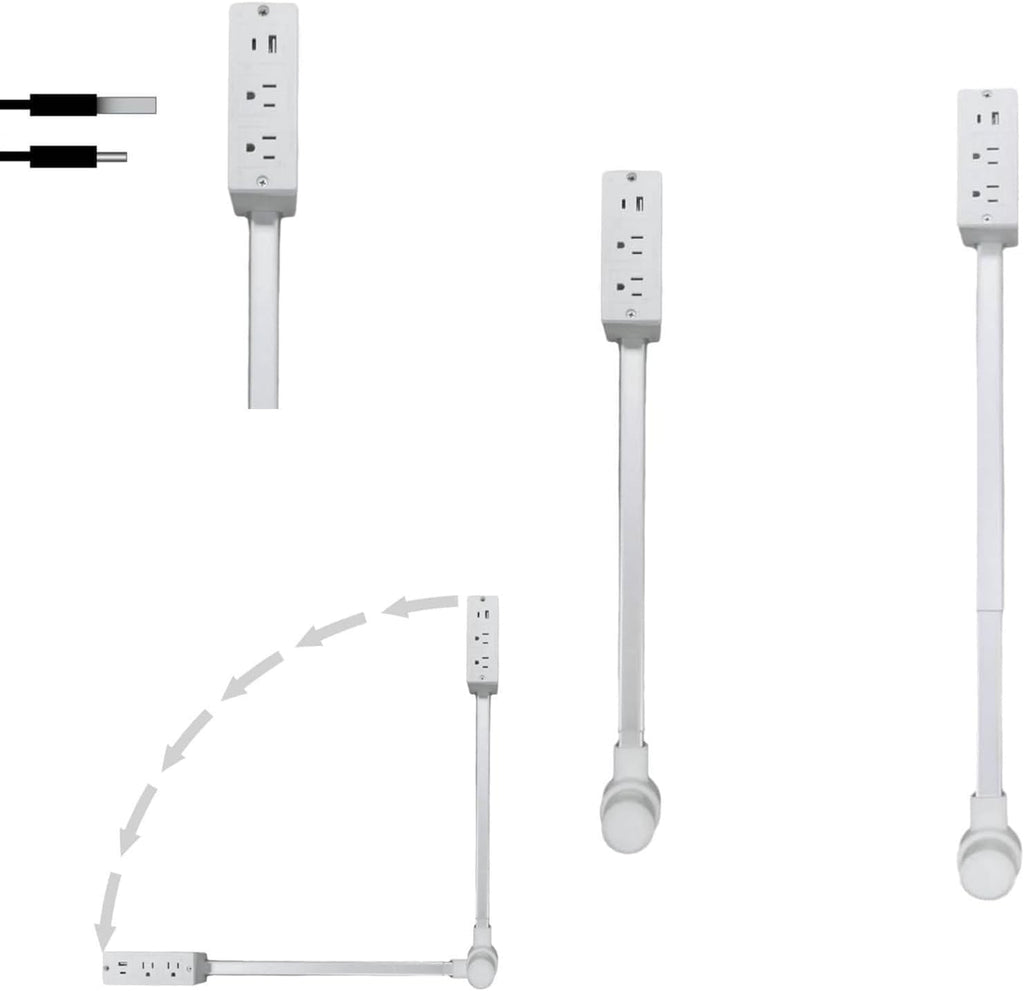 Power Socket Extender, Extendable Wall Socket, 180° Swivelling Socket Extender For Connecting Hard-To-Reach Sockets! Supplied With Usb-A, Usb-C And 2 Ac Sockets, Extendable 27' For Behind Sofa, Be
