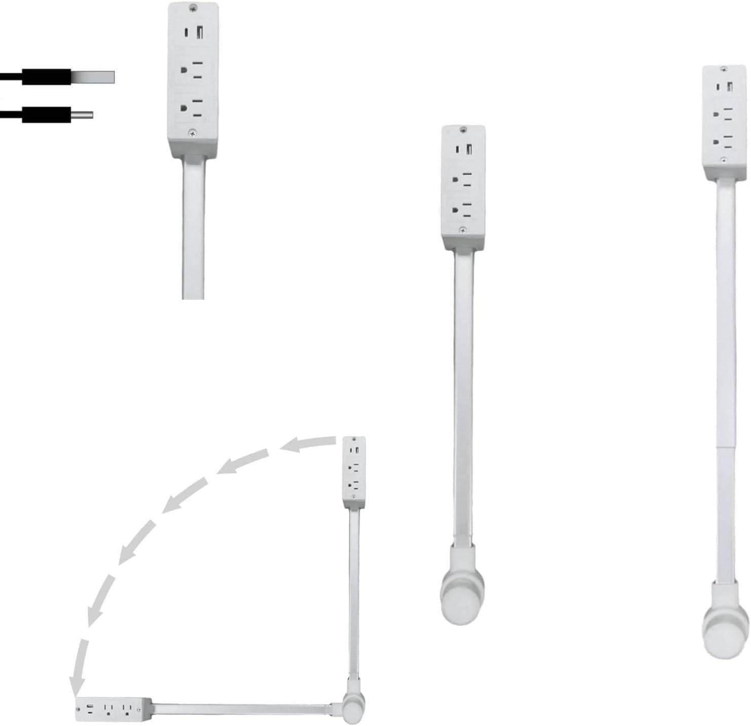 Power Socket Extender, Extendable Wall Socket, 180° Swivelling Socket Extender For Connecting Hard-To-Reach Sockets! Supplied With Usb-A, Usb-C And 2 Ac Sockets, Extendable 27' For Behind Sofa, Be