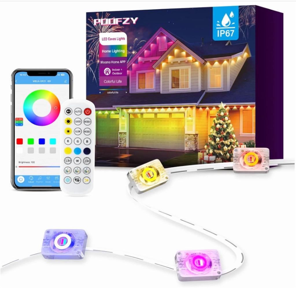 100ft Permanent Outdoor RGB Lights - IP67 Waterproof with Smart App Control Remote, DIY Scene Modes, Music Sync, for Garden Decor, Holiday Parties, Eave Lights for Roofs