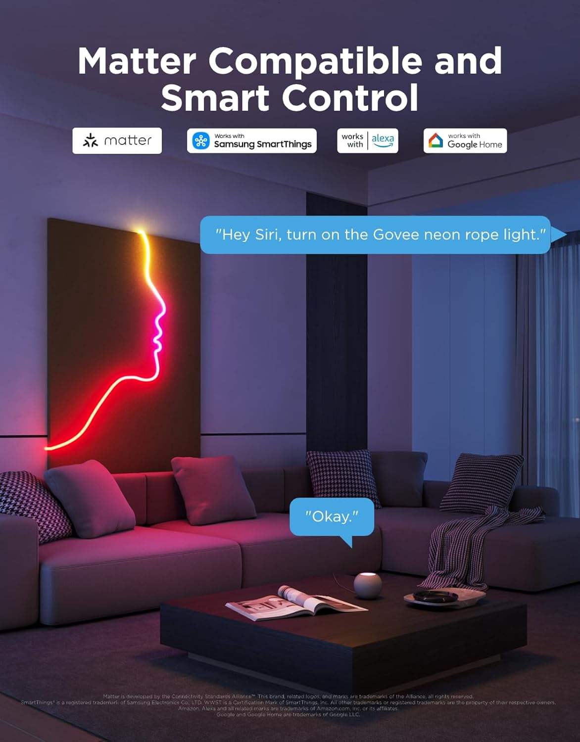 RGBIC Neon Lights, LED Smart Neon Rope Light 2 Works with Matter, Alexa, Google Assistant, Custom  Neon Strip Lights for Bedroom and Wall Decor, Softer Material, 9.8ft, White