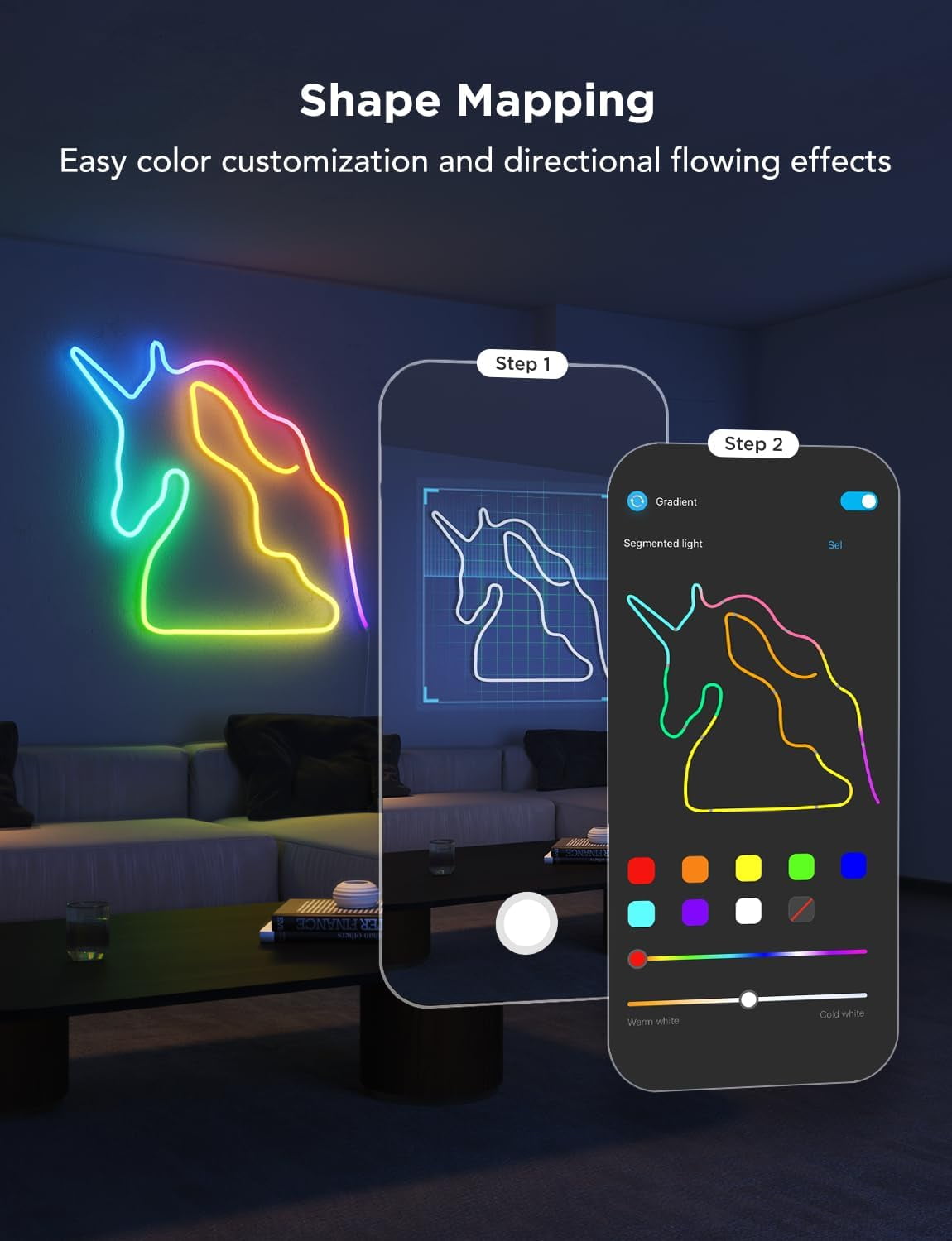 RGBIC Neon Lights, LED Smart Neon Rope Light 2 Works with Matter, Alexa, Google Assistant, Custom  Neon Strip Lights for Bedroom and Wall Decor, Softer Material, 9.8ft, White