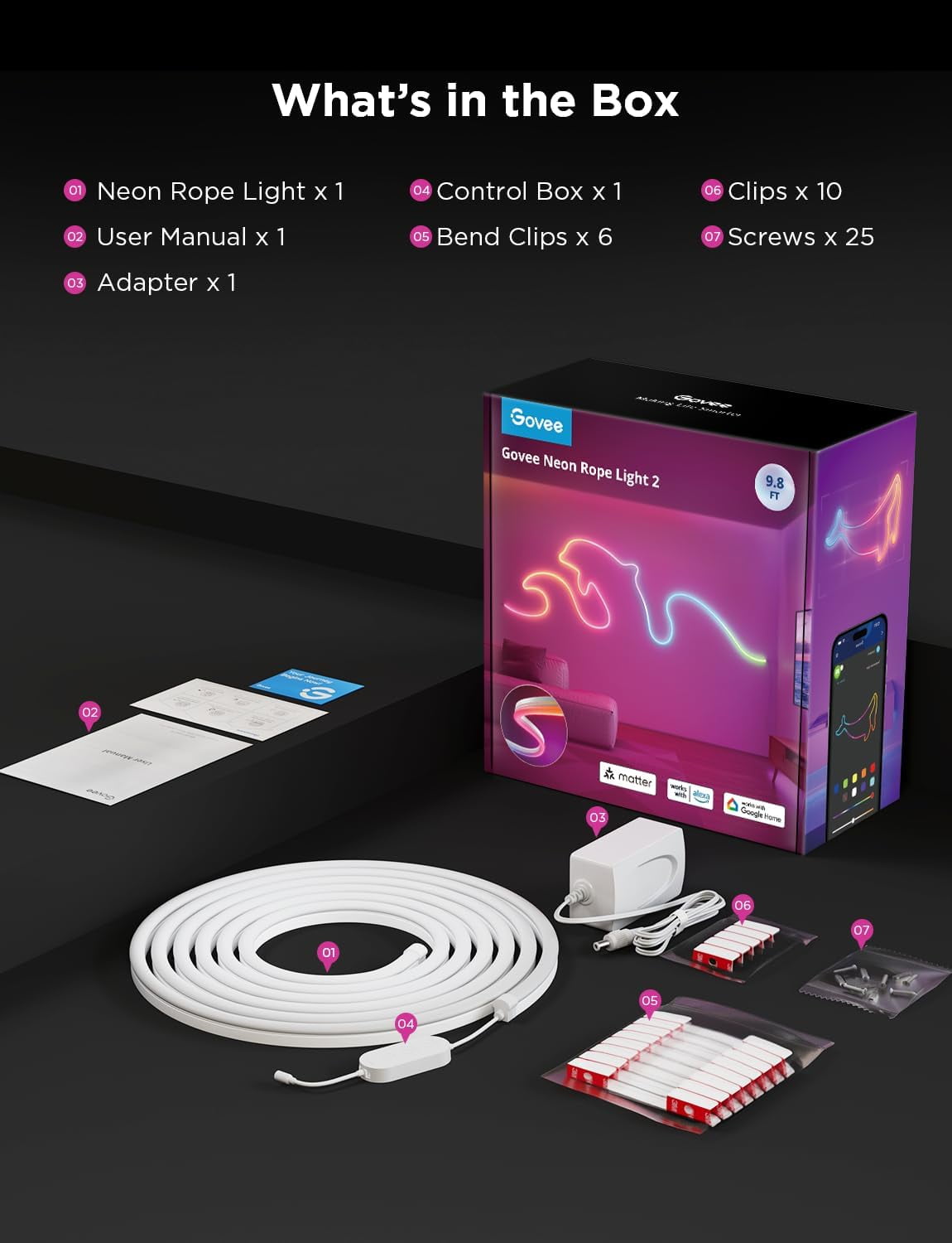 RGBIC Neon Lights, LED Smart Neon Rope Light 2 Works with Matter, Alexa, Google Assistant, Custom  Neon Strip Lights for Bedroom and Wall Decor, Softer Material, 9.8ft, White