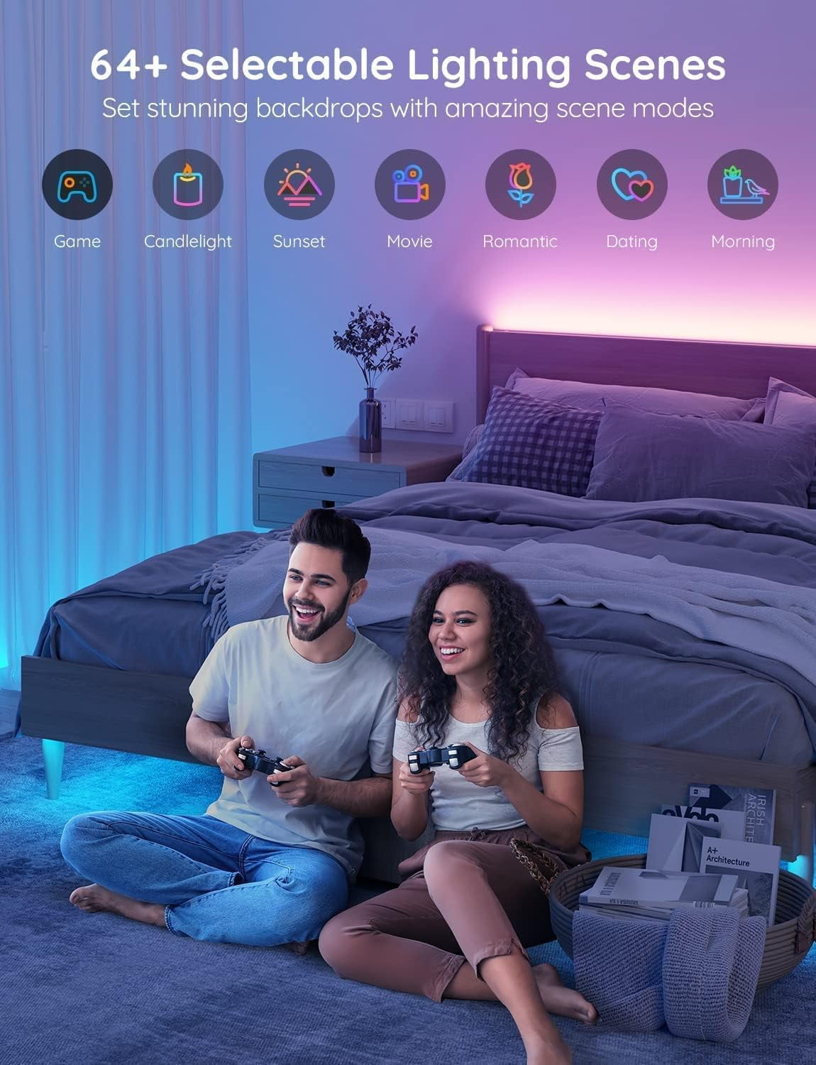 Smart RGB LED Strip Lights, 16.4ft WiFi LED Strip Lighting Work with Alexa and Google Assistant, 16 Million Colors with App Control and Music Sync LED Lights for Bedroom, Home Decor