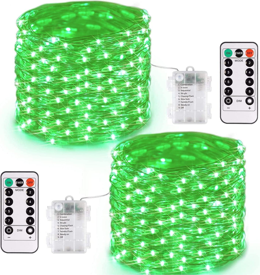 JMEXSUSS 2 Pack 100 LED Fairy Lights Battery Operated, 33ft White String Lights with Remote, 8 Mode Twinkle Lights for Bedroom Indoor Outdoor Decorations