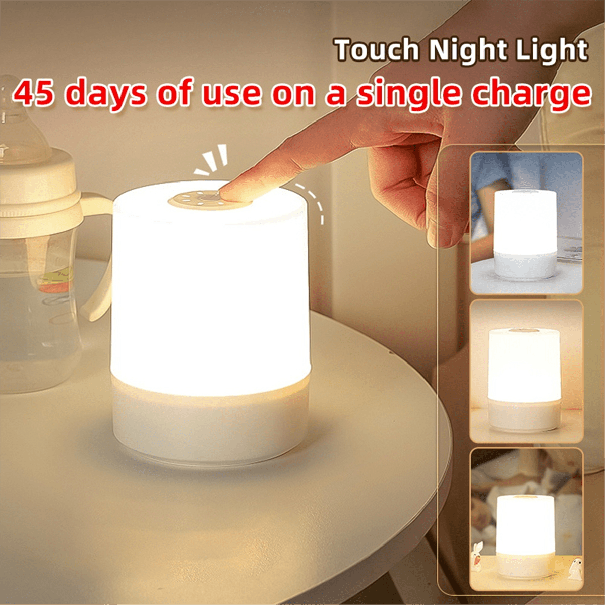 Touch Night Lamp USB LED Lamp Rechargeable Three Colors Lights for Kitchen Hallway Closet Bedroom Night Light