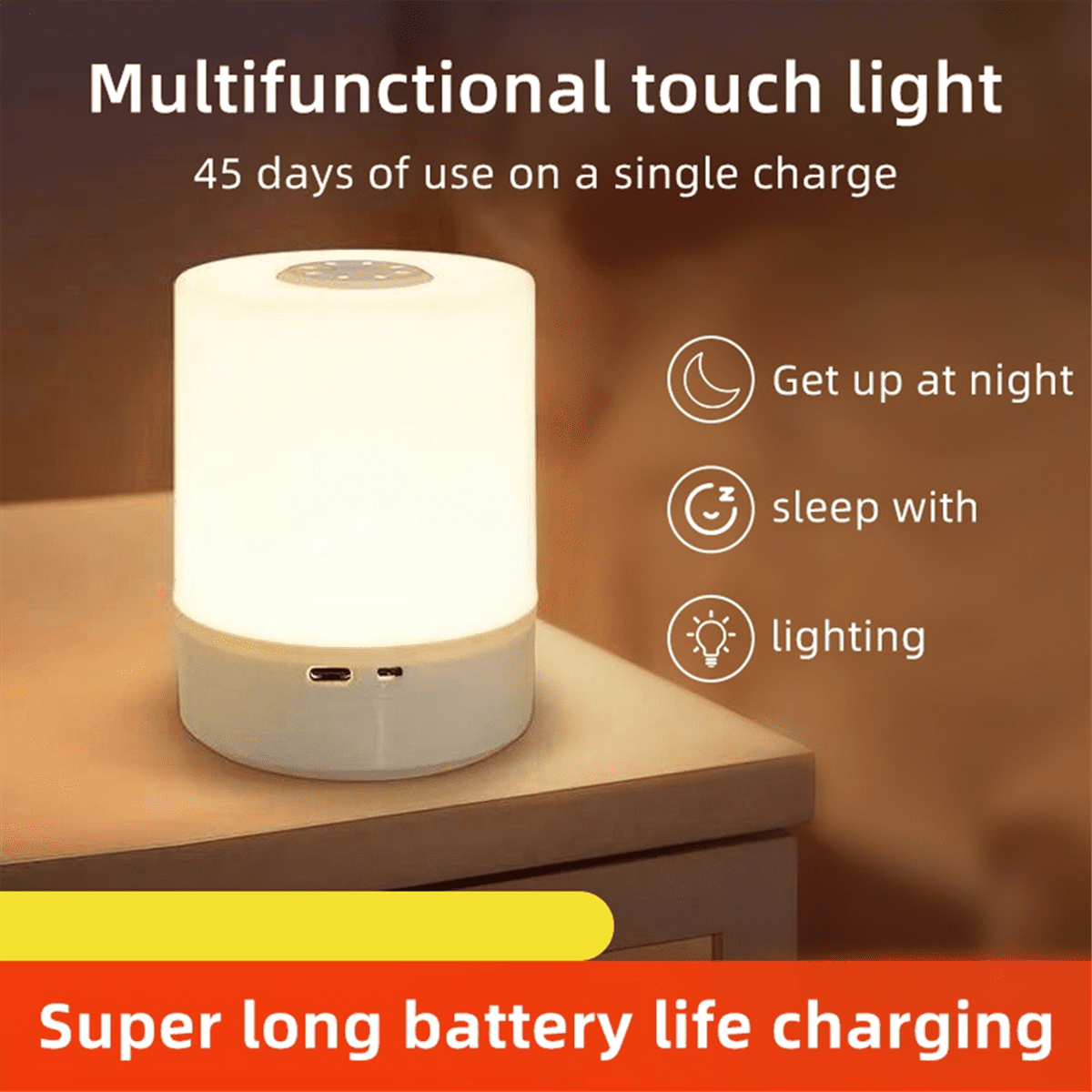 Touch Night Lamp USB LED Lamp Rechargeable Three Colors Lights for Kitchen Hallway Closet Bedroom Night Light