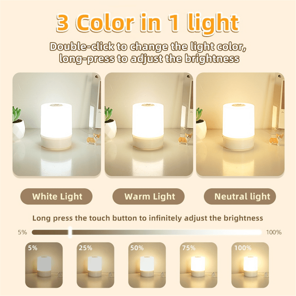 Touch Night Lamp USB LED Lamp Rechargeable Three Colors Lights for Kitchen Hallway Closet Bedroom Night Light